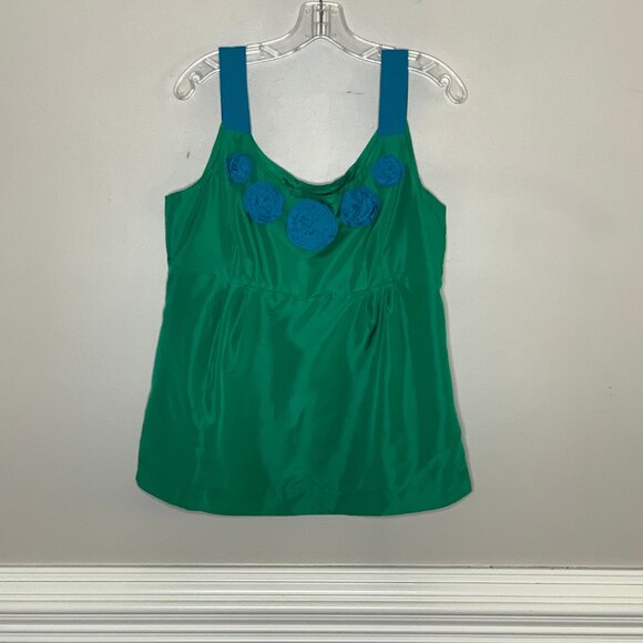 Boden Green and Blue Strap Silk Top with Rosettes Size 16 NWT - Picture 8 of 9